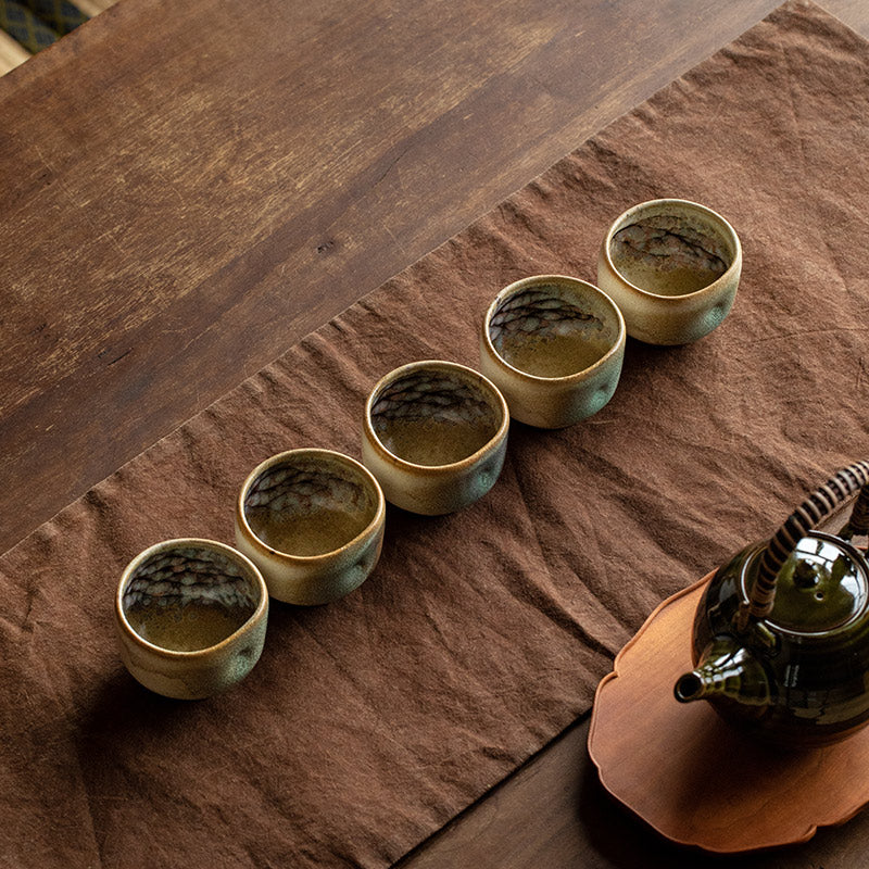 Nunobiki Ware Handcrafted Yukifubuki Tea Cup Set of Five