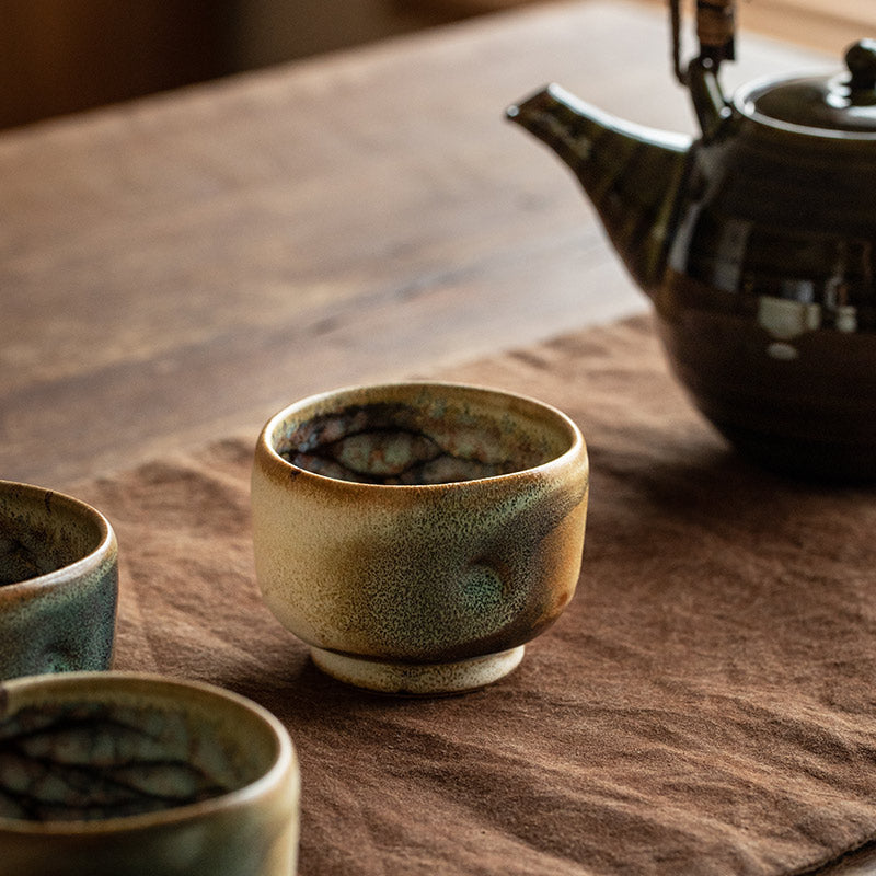 Nunobiki Ware Handcrafted Yukifubuki Tea Cup Set of Five