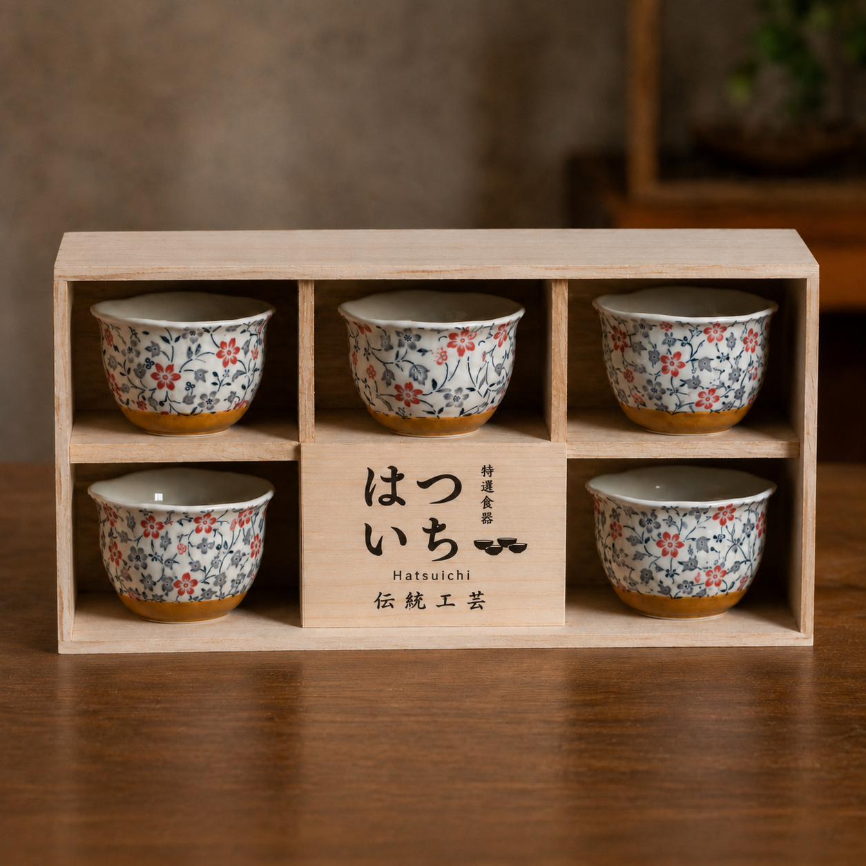 Lot de cinq tasses à thé en céramique Hatsuichi Mino Ware Usuzakura