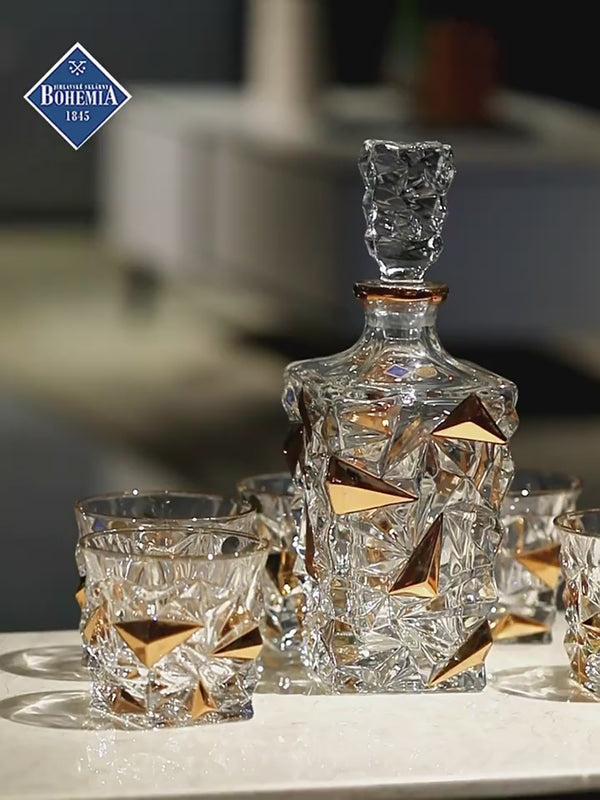 Bohemia Gold-Accented Crystal Whiskey Decanter Set