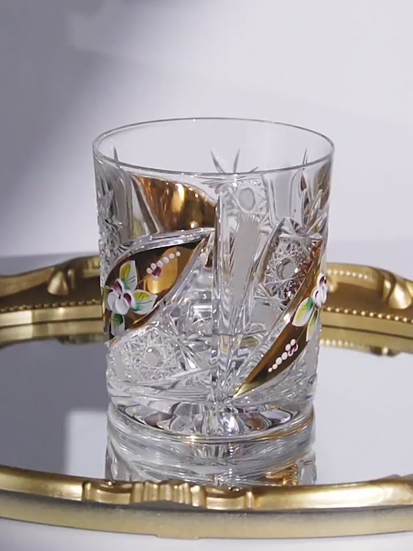 Bohemia Floral Enamel Crystal Whiskey Glasses Gift Set Of Two
