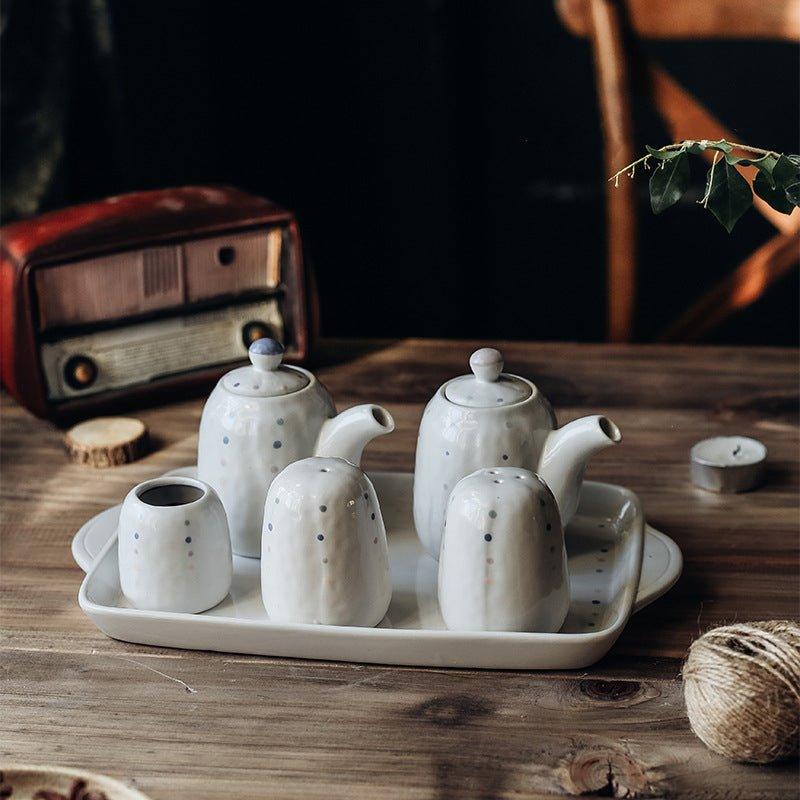 Japanese Handcrafted Ceramic Dotted Condiment Set - MASU