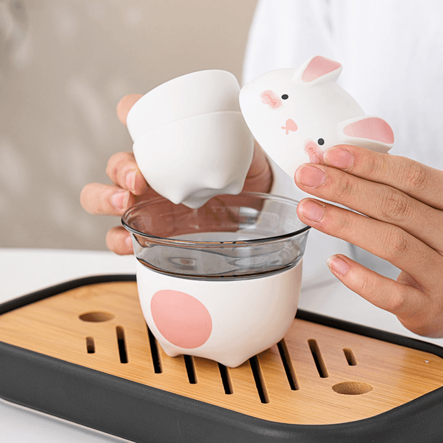 Ceramic Bunny Tea Set With Carrying Case - MASU