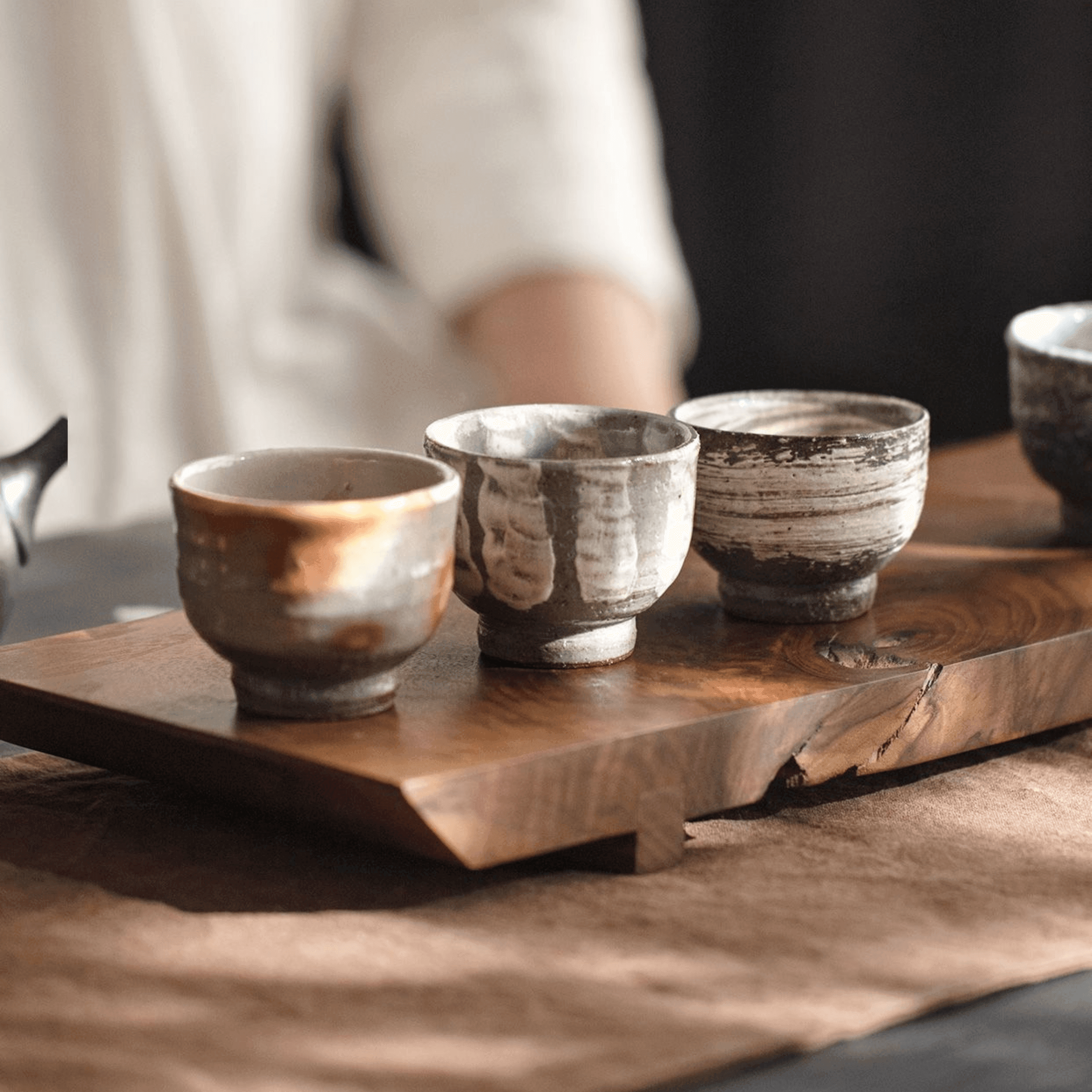 Japanese Handcrafted Sandy Textured Banko Ware Tea Cup Set - MASU