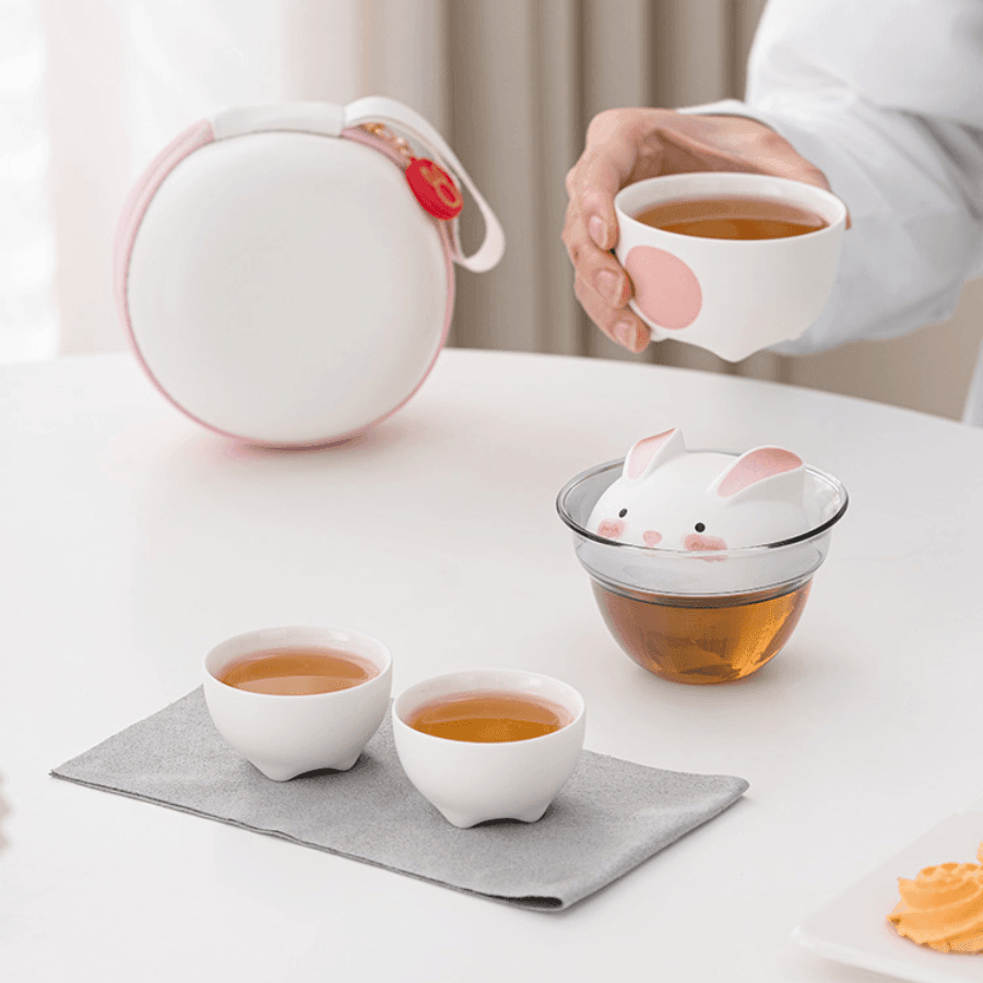 Ceramic Bunny Tea Set With Carrying Case - MASU