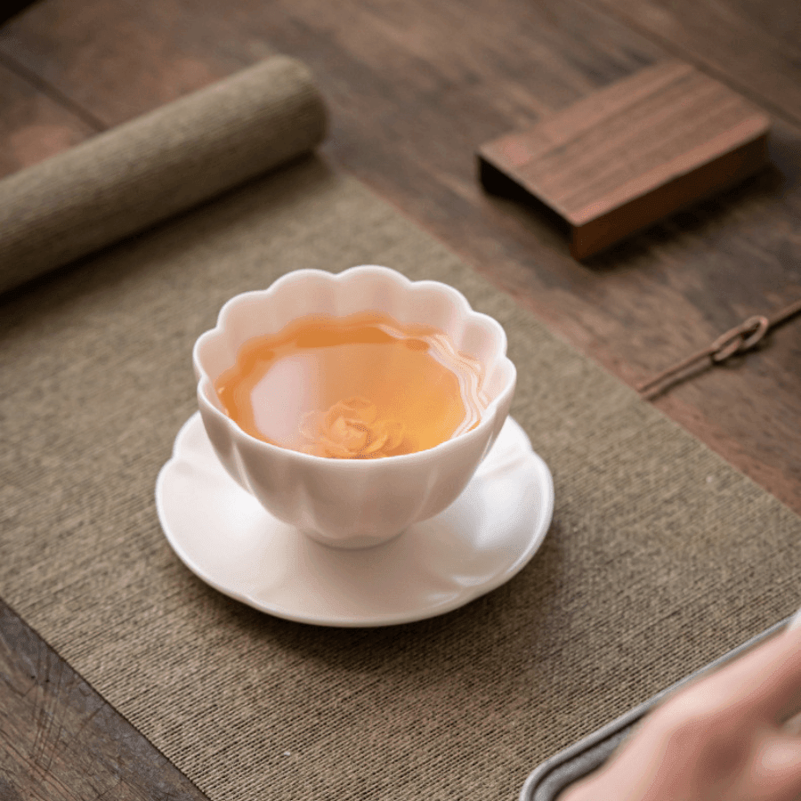 Handcrafted Ceramic Tea Cup With Embedded Ceramic Rose - MASU