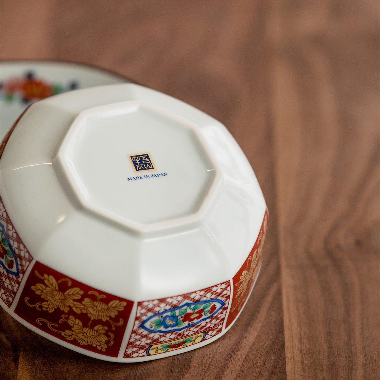 Japanese Mino Ware Court Dyed Brocade Octagonal Bowls Set - MASU