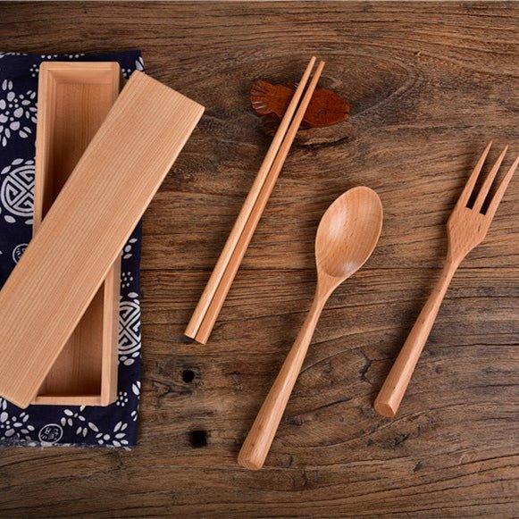 Japanese Minimalistic Wooden Utensil Set With Box - MASU