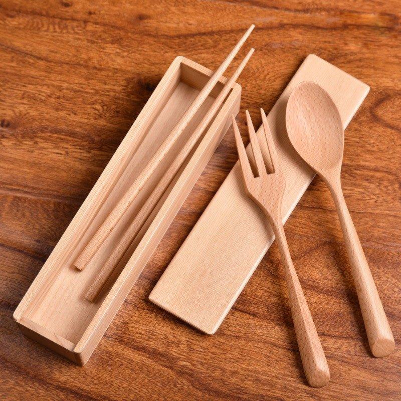 Japanese Minimalistic Wooden Utensil Set With Box - MASU