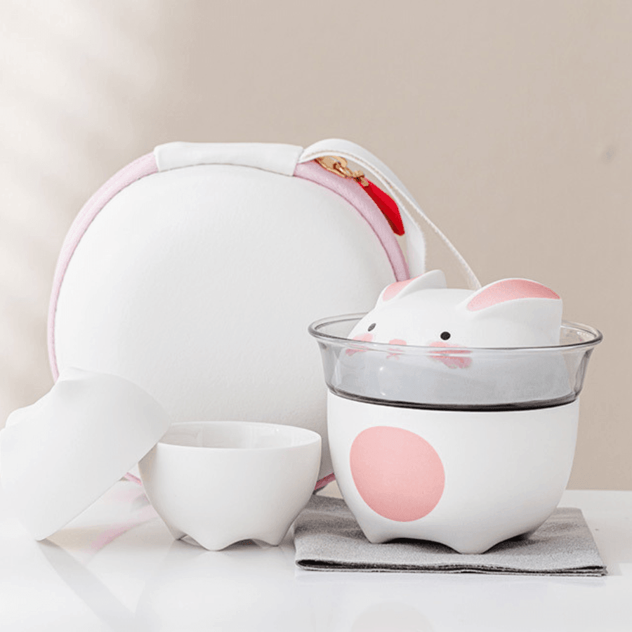 Ceramic Bunny Tea Set With Carrying Case - MASU