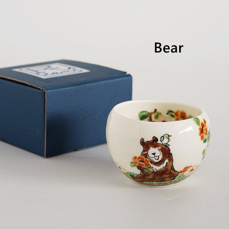 Japanese Tamikazu Hayashi Hand-painted Animal Theme Ceramic Tea Cup Gift Sets - MASU