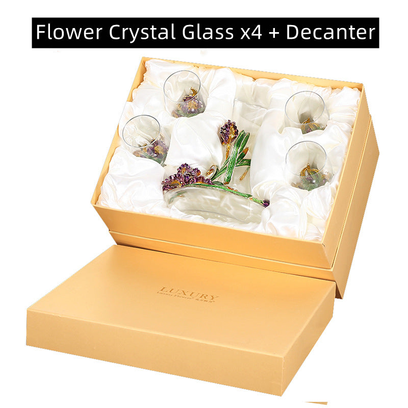 Metallic Flower Crystal Wine Glasses With Decanter Gift Sets - MASU