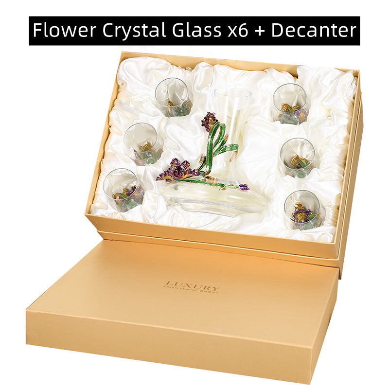 Metallic Flower Crystal Wine Glasses With Decanter Gift Sets - MASU