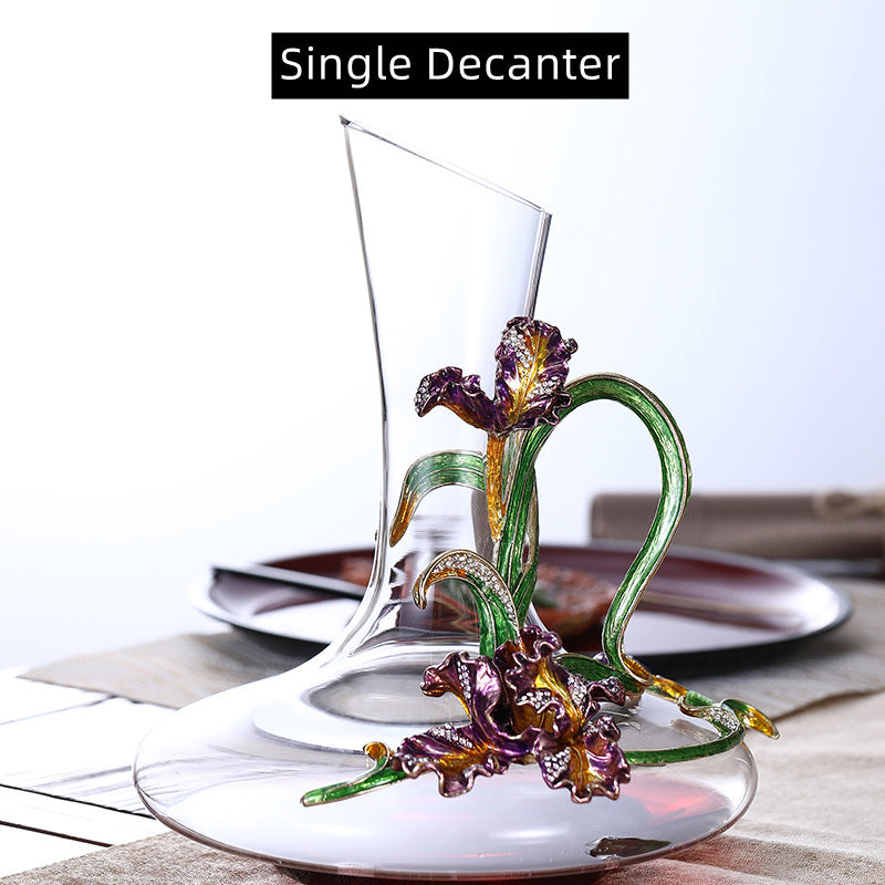 Metallic Flower Crystal Wine Glasses With Decanter Gift Sets - MASU