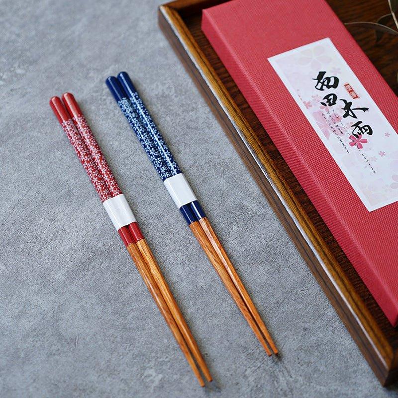Japanese Handcrafted Wooden Sakura Themed Chopsticks Set - MASU