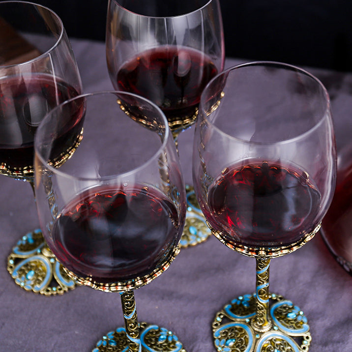 Turquoise Vine Crystal Wine Glasses with Decanter Suitcase Set - MASU