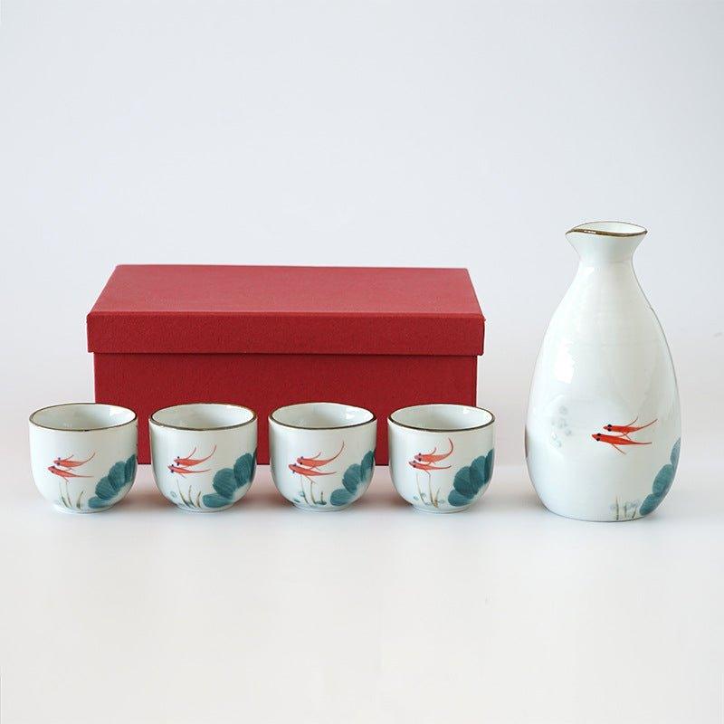 Japanese Handcrafted Goldfish Ceramic Sake Set - MASU