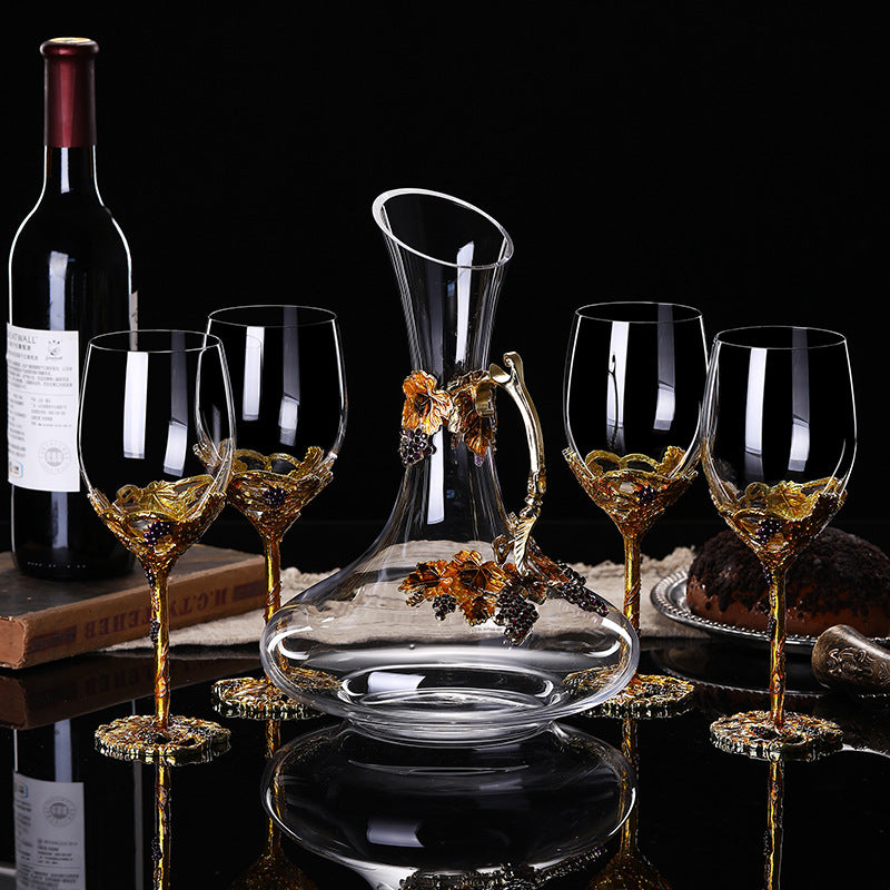 Golden Vine Crystal Wine Glasses with Decanter Suitcase Set - MASU
