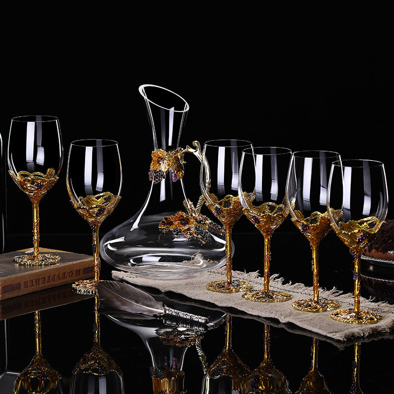 Golden Vine Crystal Wine Glasses with Decanter Suitcase Set - MASU