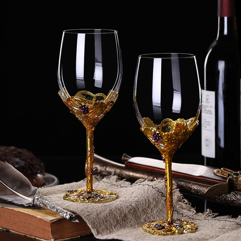 Golden Vine Crystal Wine Glasses with Decanter Suitcase Set - MASU