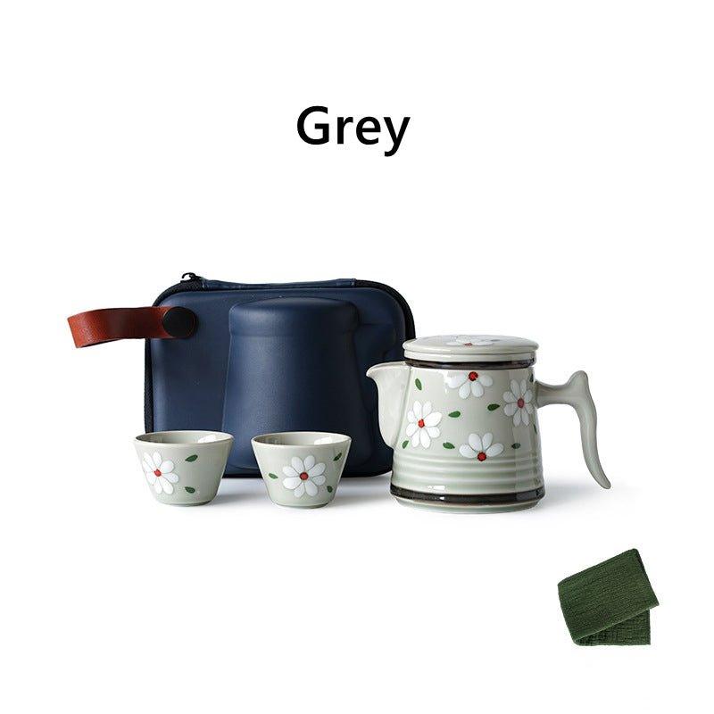 Japanese Ceramic Flower Tea Pot Sets With Carrying Case - MASU
