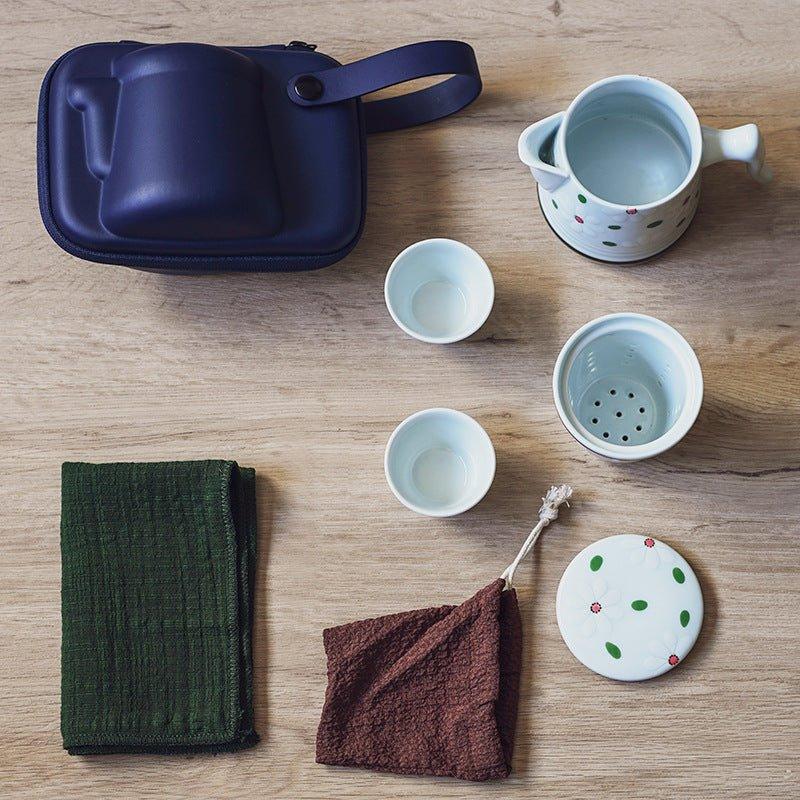Japanese Ceramic Flower Tea Pot Sets With Carrying Case - MASU
