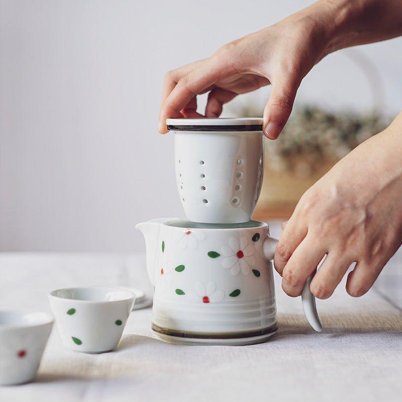 Japanese Ceramic Flower Tea Pot Sets With Carrying Case - MASU