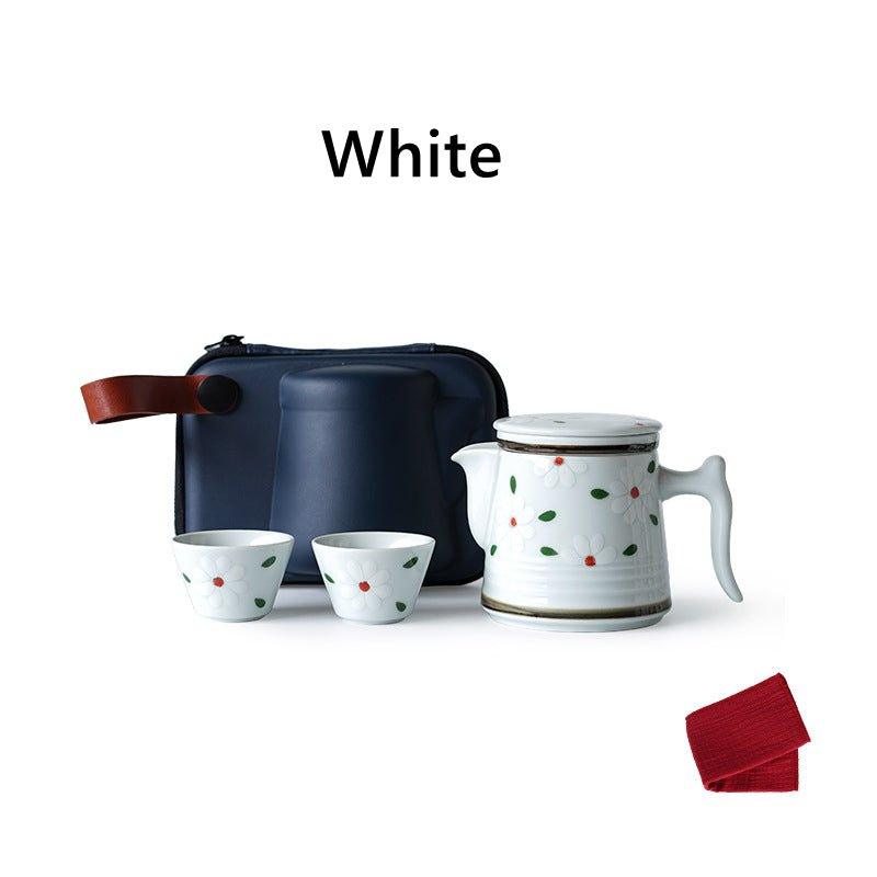 Japanese Ceramic Flower Tea Pot Sets With Carrying Case - MASU
