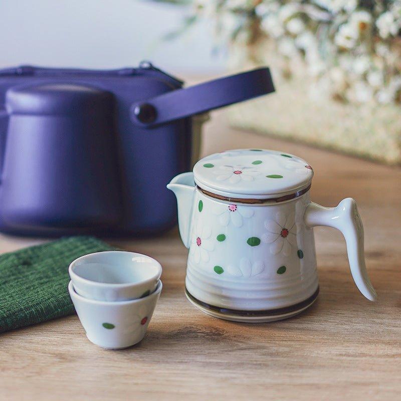 Japanese Ceramic Flower Tea Pot Sets With Carrying Case - MASU