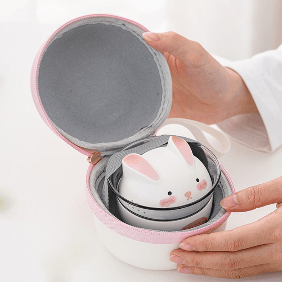 Ceramic Bunny Tea Set With Carrying Case - MASU