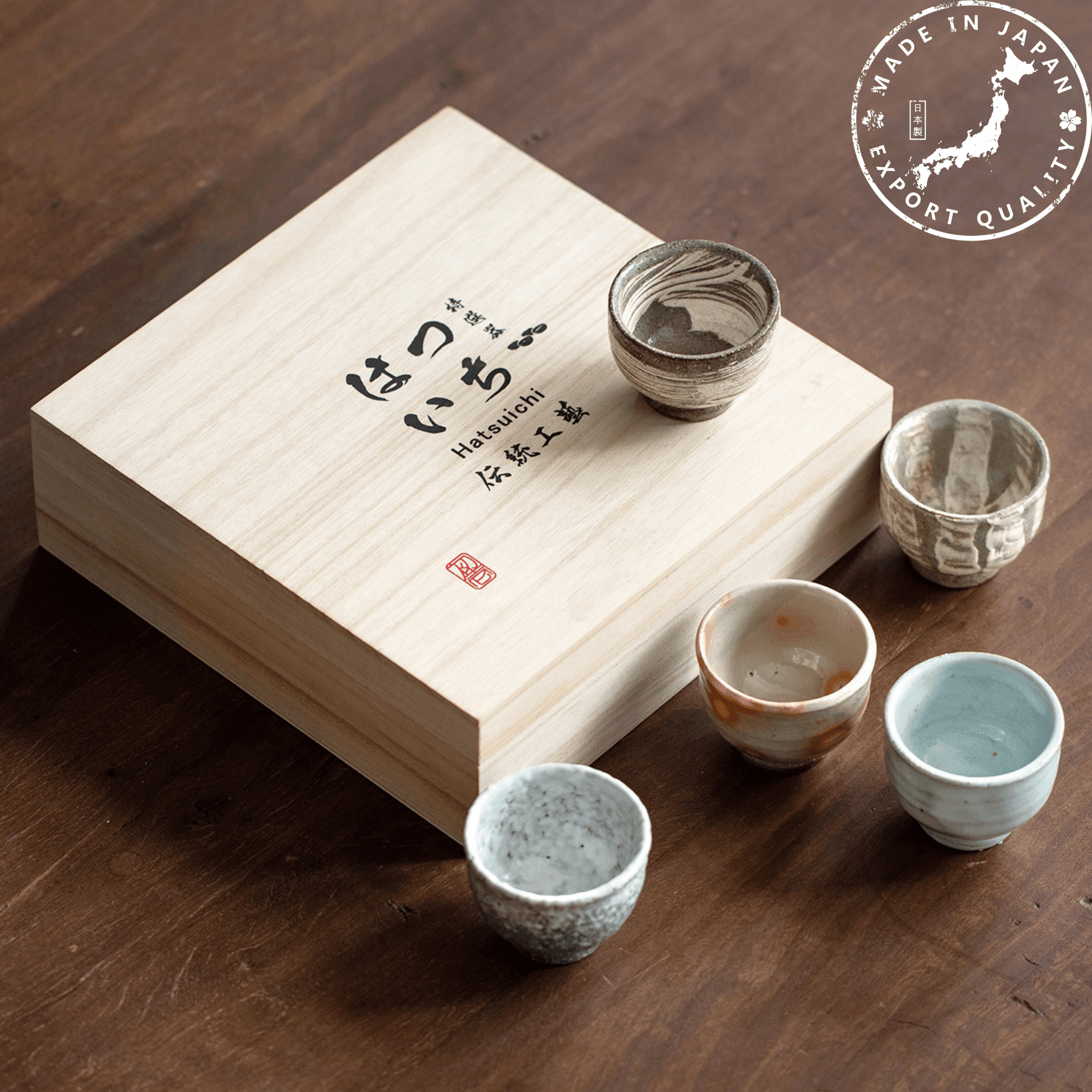 Japanese Handcrafted Sandy Textured Banko Ware Tea Cup Set - MASU