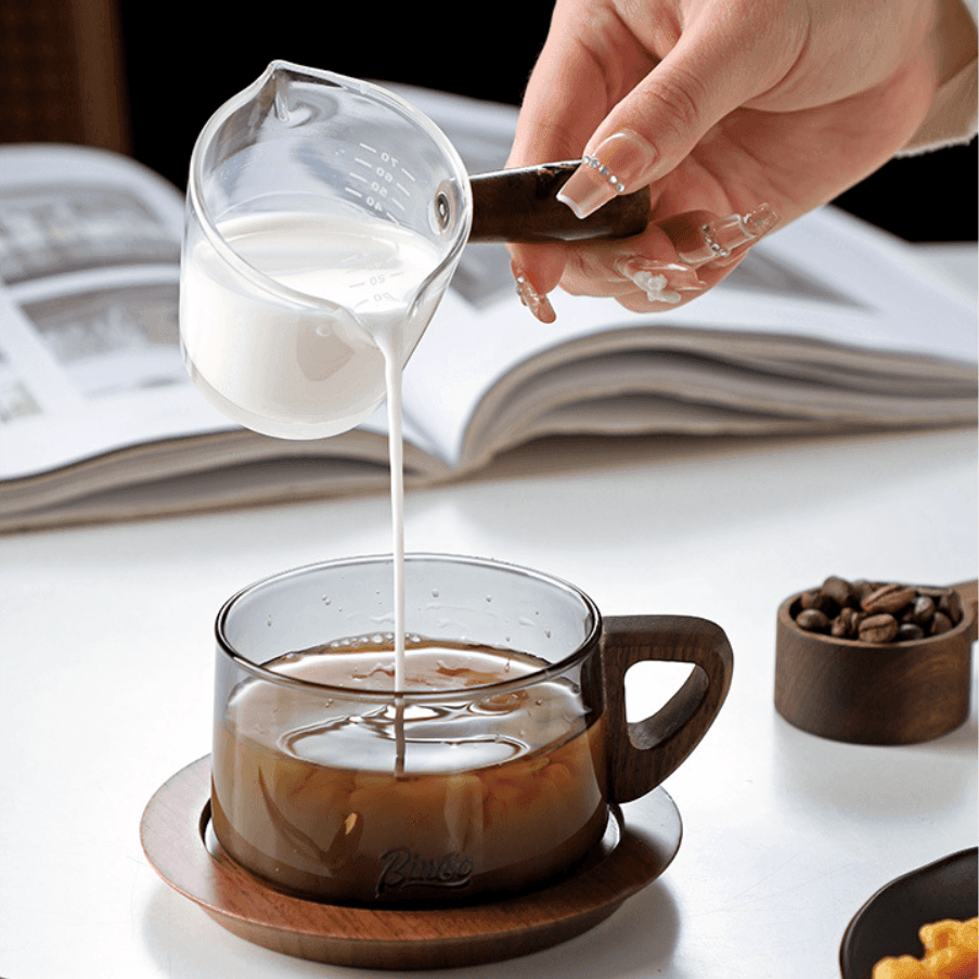 Wide Glass Coffee Mug With Wooden Handle Sets - MASU