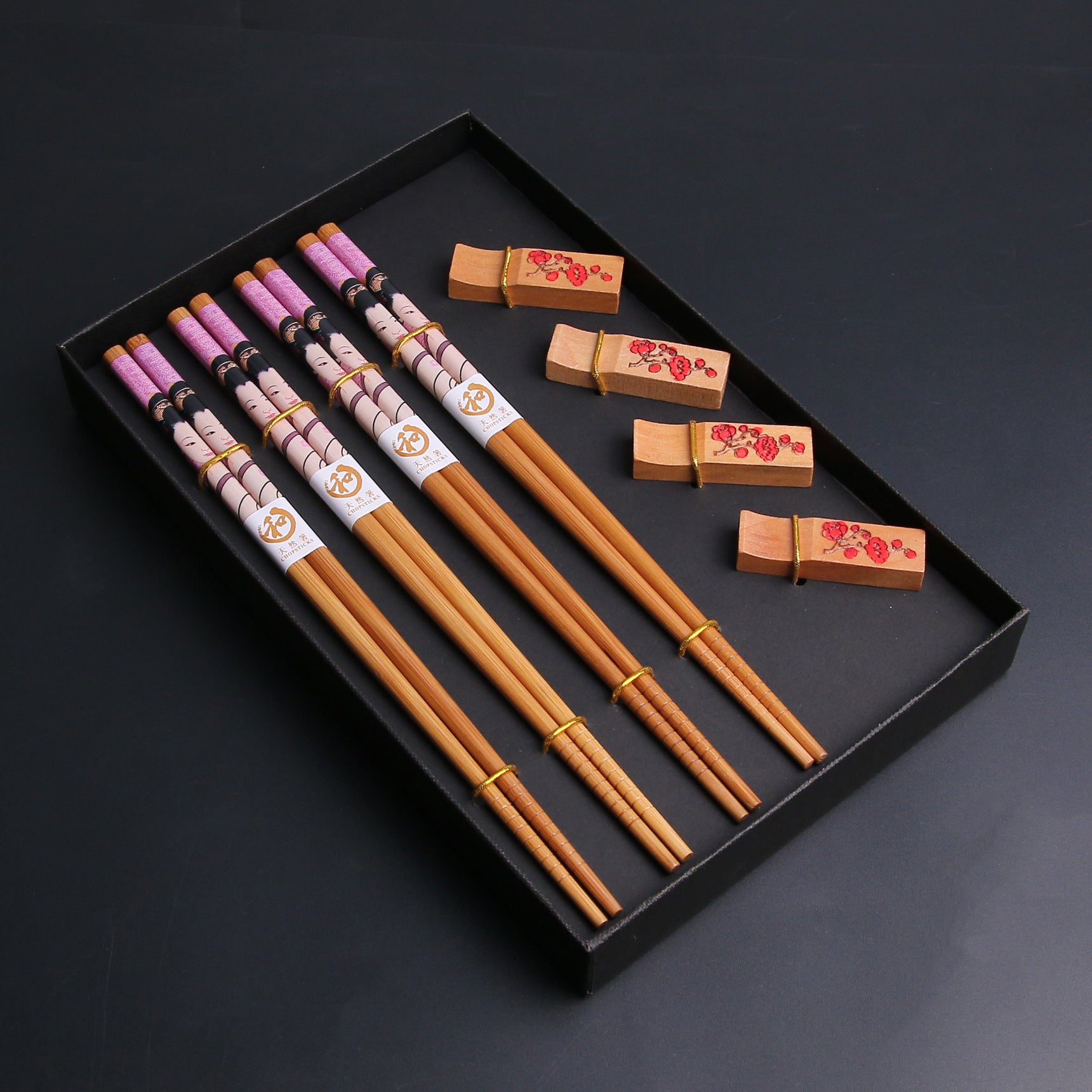 Japanese Geisha Themed Handcrafted Bamboo Chopsticks Sets - MASU