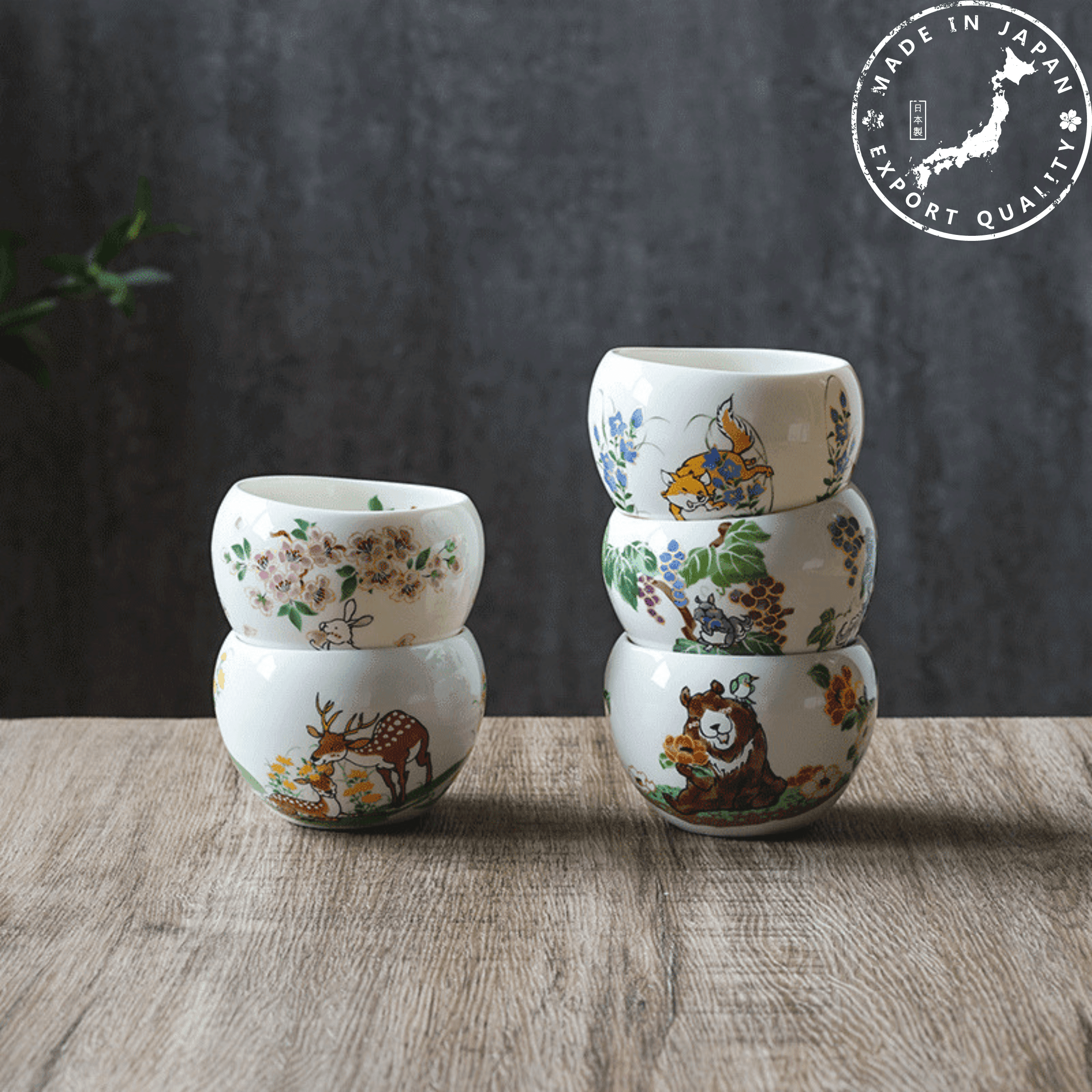 Japanese Tamikazu Hayashi Hand-painted Animal Theme Ceramic Tea Cup Gift Sets - MASU