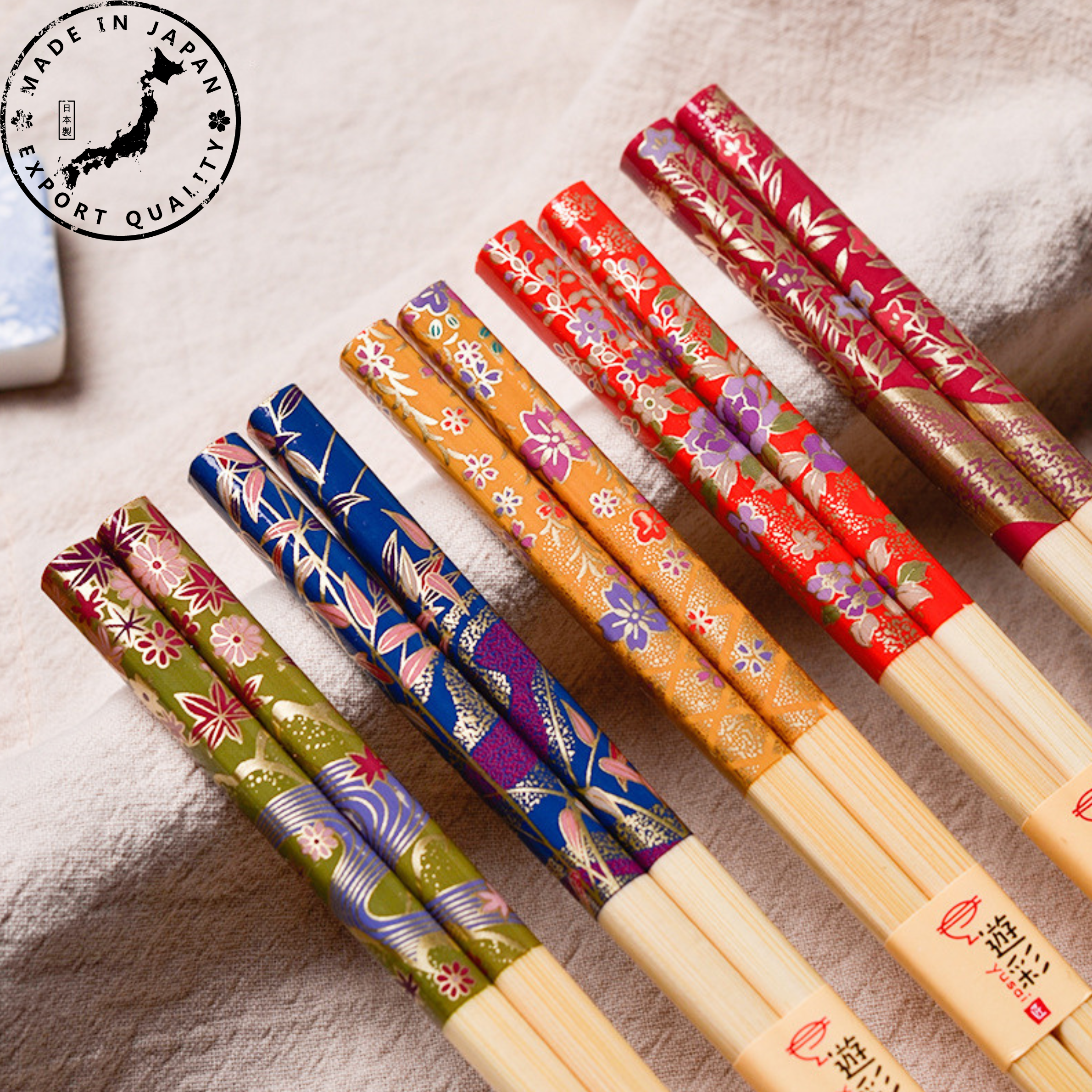 Japanese Botanical Handcrafted Bamboo Chopsticks Set of 5 - MASU