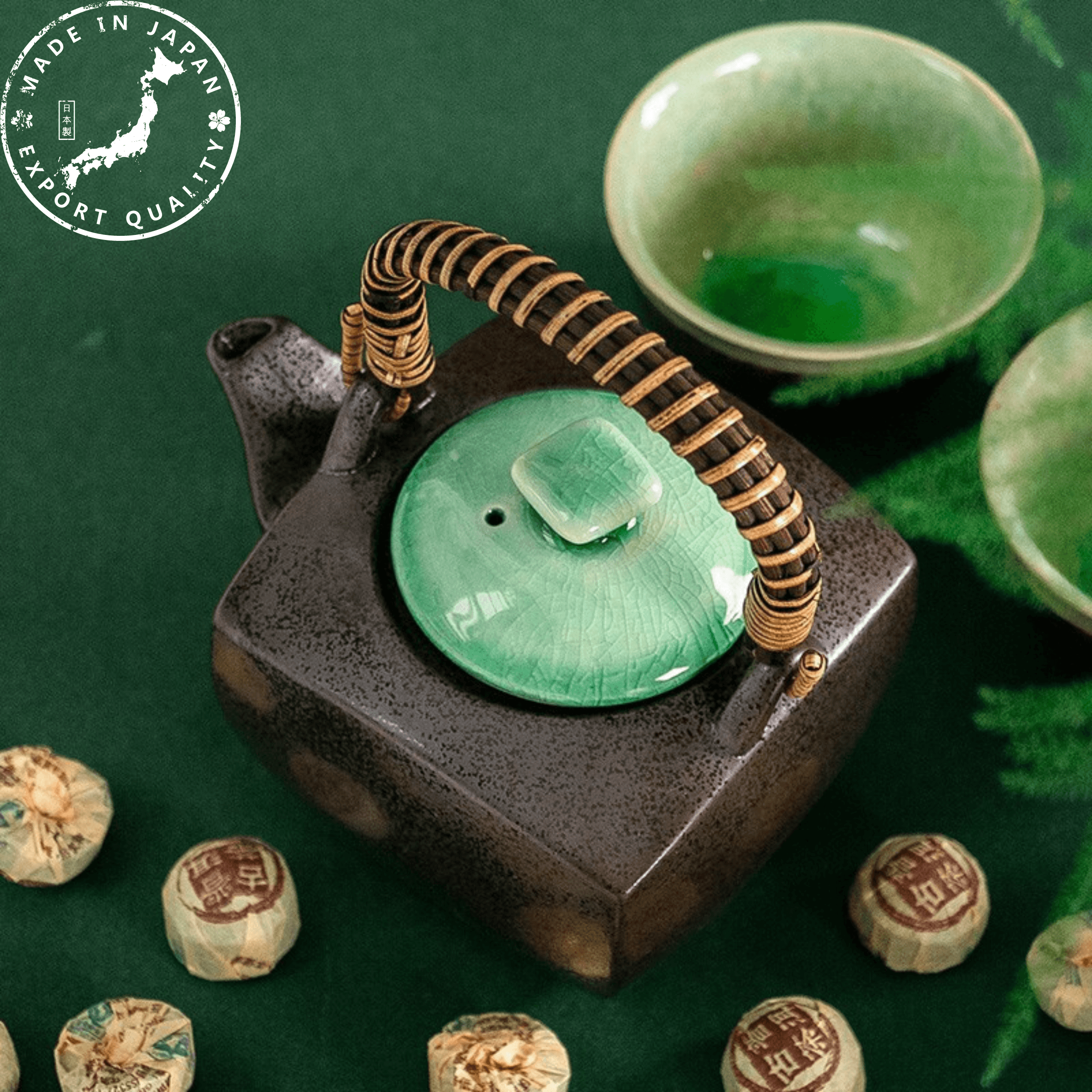 Japanese Mino Ware Handcrafted Ceramic Jade Tea Gift Set - MASU