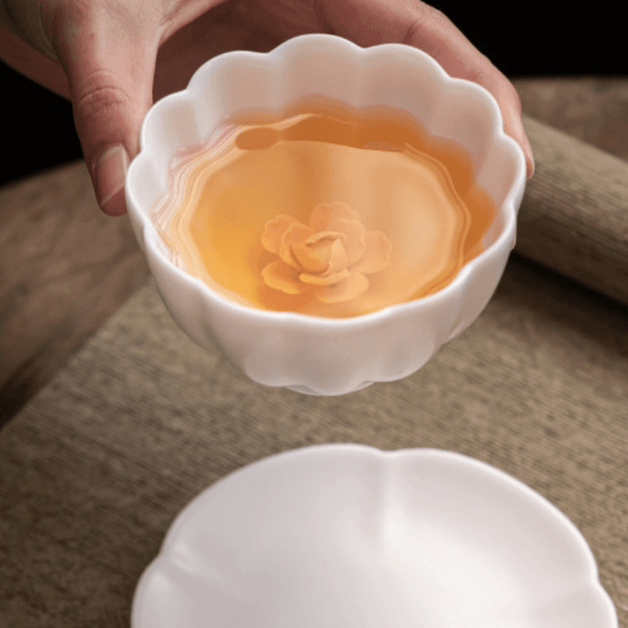 Handcrafted Ceramic Tea Cup With Embedded Ceramic Rose - MASU