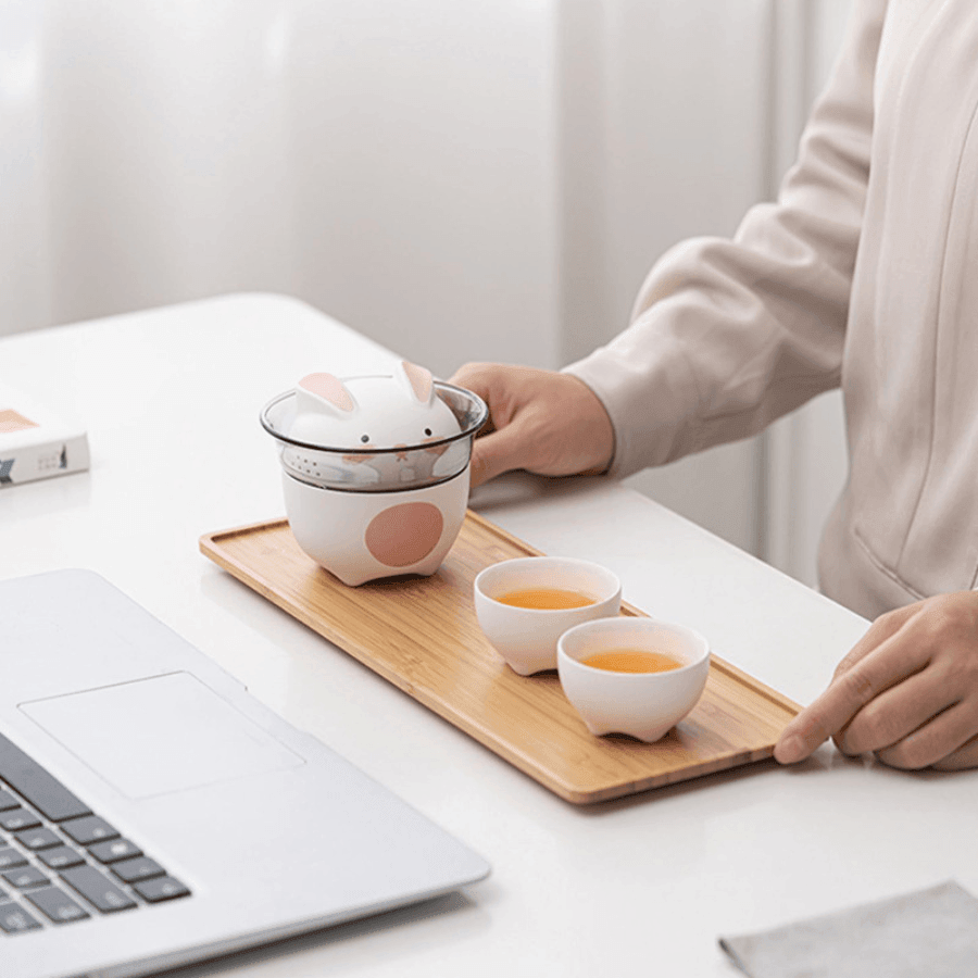 Ceramic Bunny Tea Set With Carrying Case - MASU