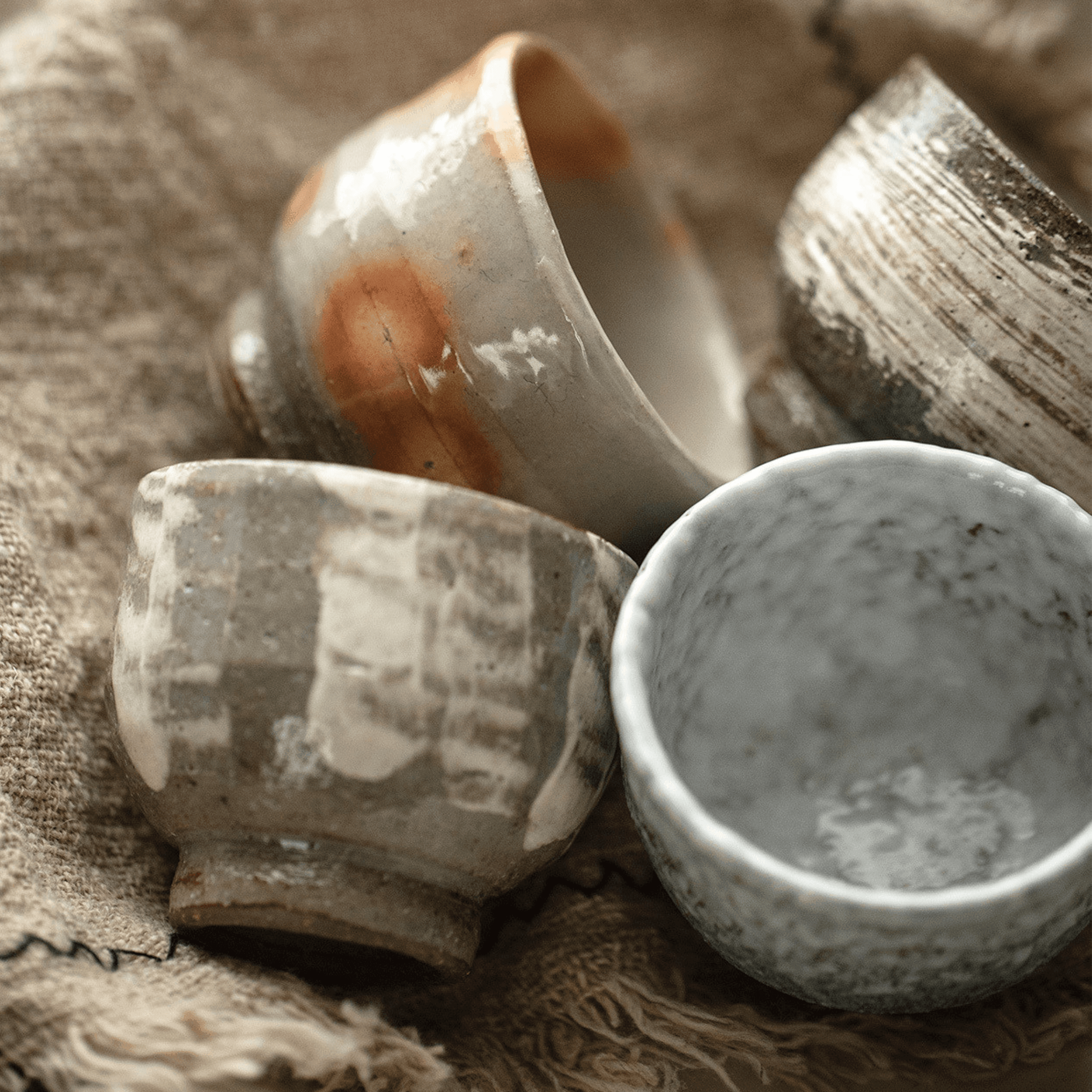 Japanese Handcrafted Sandy Textured Banko Ware Tea Cup Set - MASU