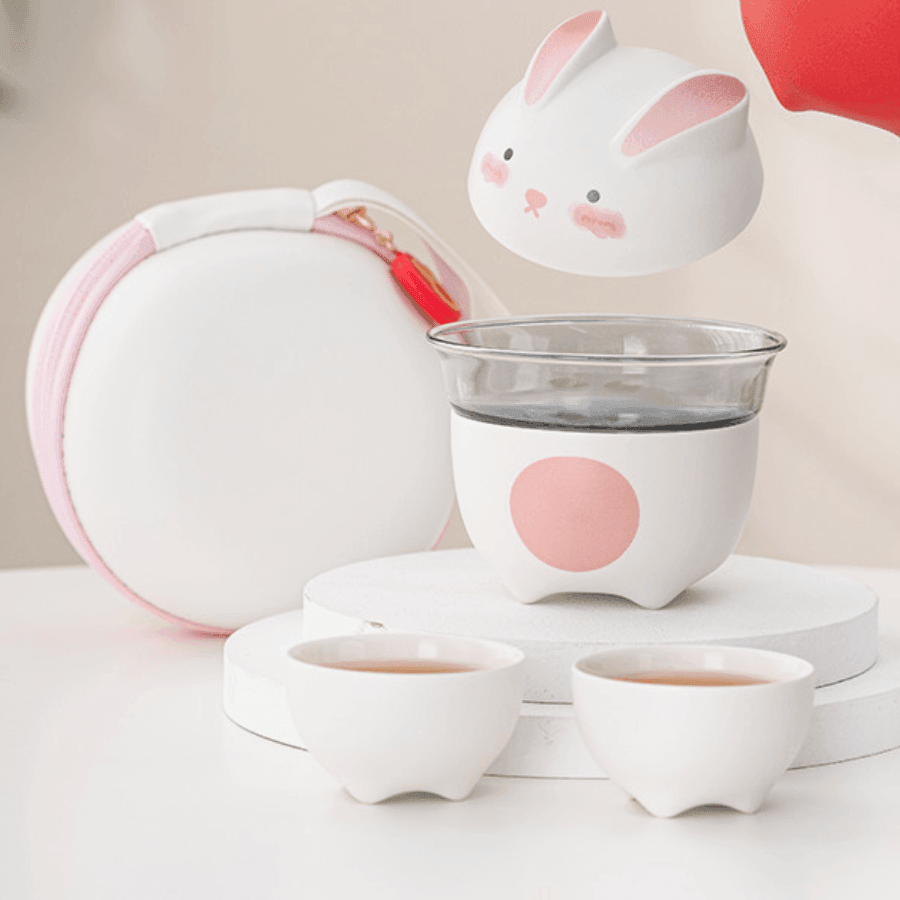Ceramic Bunny Tea Set With Carrying Case - MASU