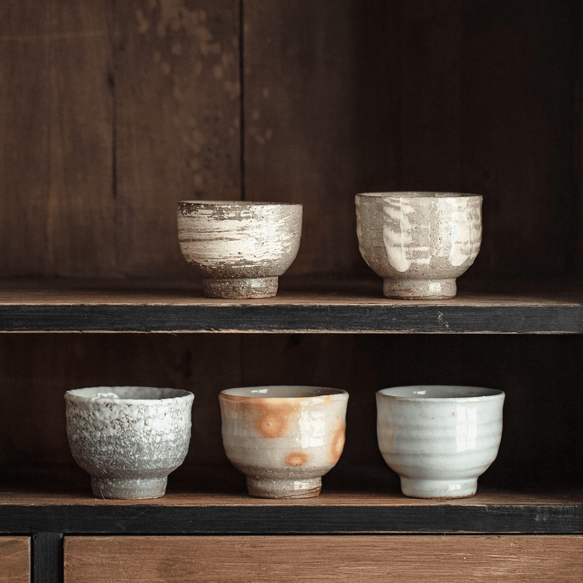 Japanese Handcrafted Sandy Textured Banko Ware Tea Cup Set - MASU