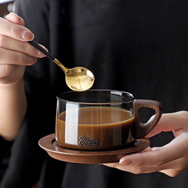 Wide Glass Coffee Mug With Wooden Handle Sets - MASU