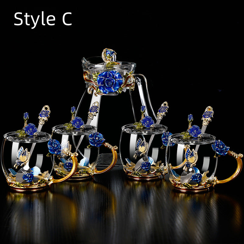 Metallic Floral Glass Tea Cup Gift Sets - MASU