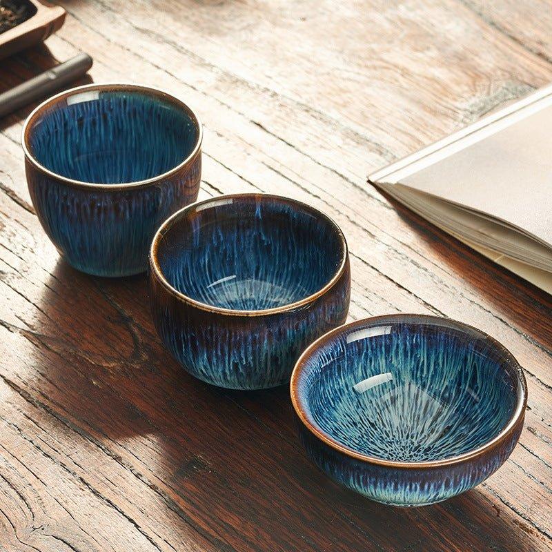 Japanese Gloss Glazed Blue Ceramic Tea Cups - MASU