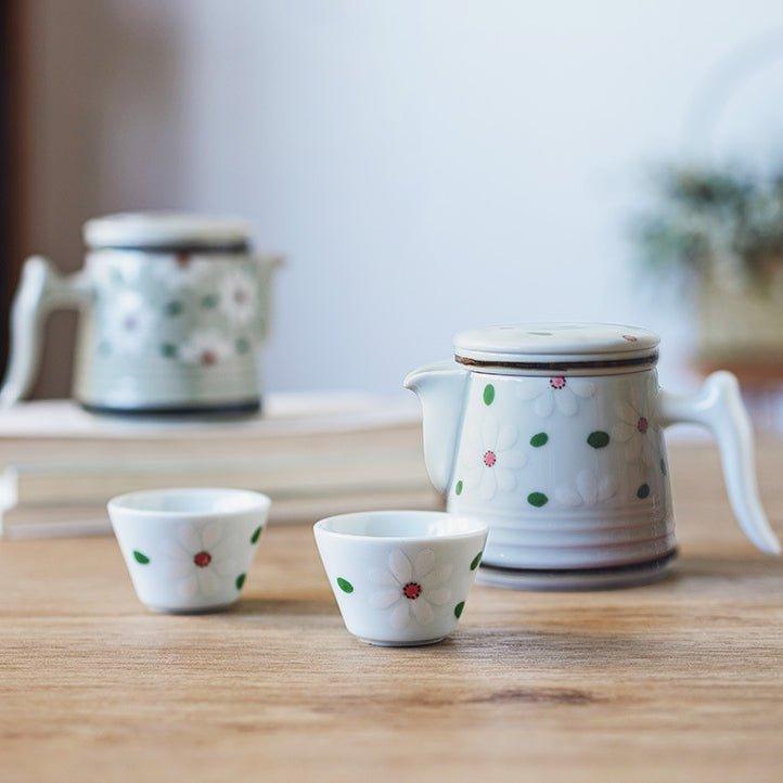 Japanese Ceramic Flower Tea Pot Sets With Carrying Case - MASU