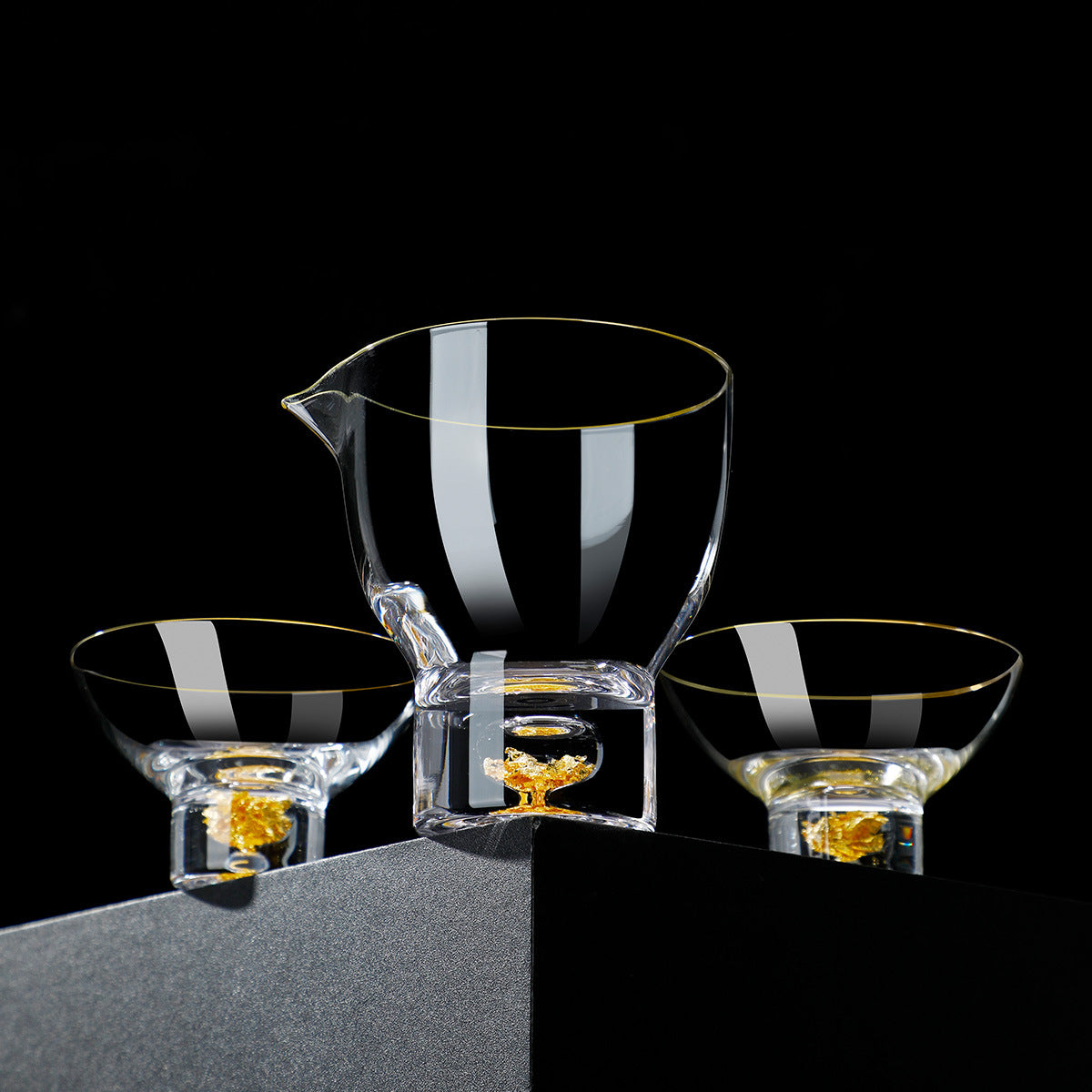Gold Leaf Chinese Kung-Fu Tea Glass Cup Gift Sets - MASU