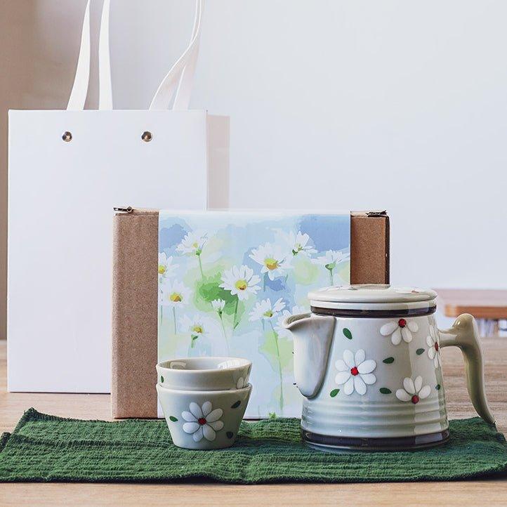 Japanese Ceramic Flower Tea Pot Sets With Carrying Case - MASU