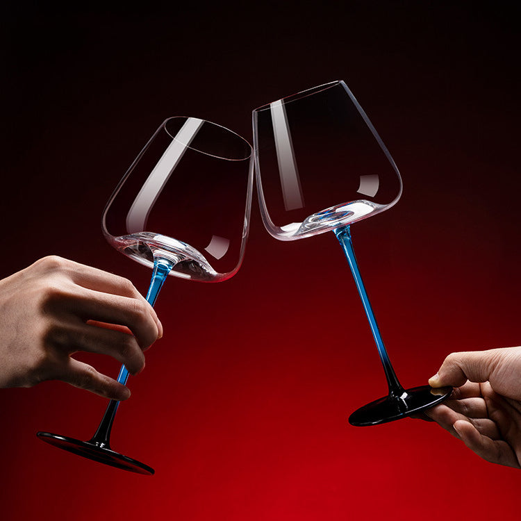 Crystal Glass Blue Stem Burgundy Wine Glass With Blue Mountain Wine Decanter Sets - MASU
