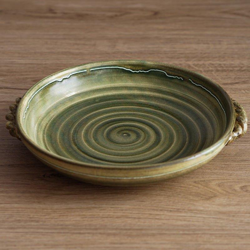 Japanese Handcrafted Curved Ceramic Swirl Plate - MASU