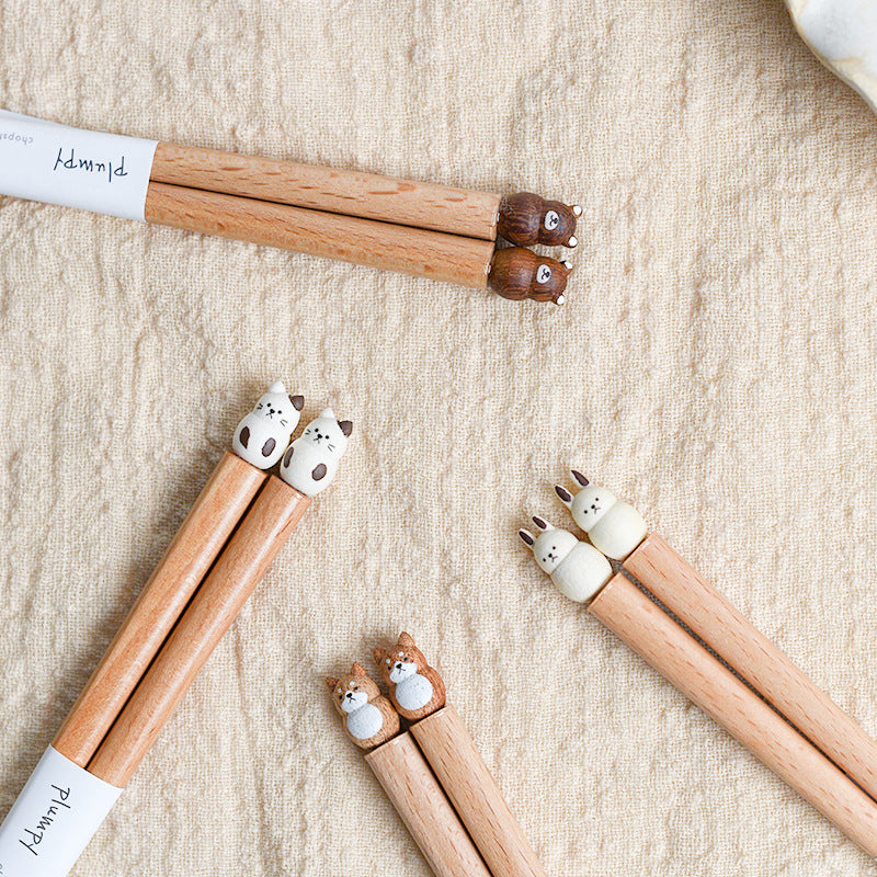 Japanese Handcrafted Pet Sculpture Wooden Children's Chopsticks - MASU